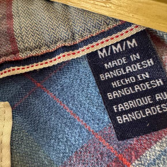 Wrangler Western Plaid Flannel Shirt | Blue, Red, Yellow Stretch Cotton Blend - Picture 4 of 6